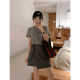 Love Devil Fish Fashion Suit Women 2026 Summer New Sleeve Short Neck Round T-Shirt Irregular Skirt Two-piece Set