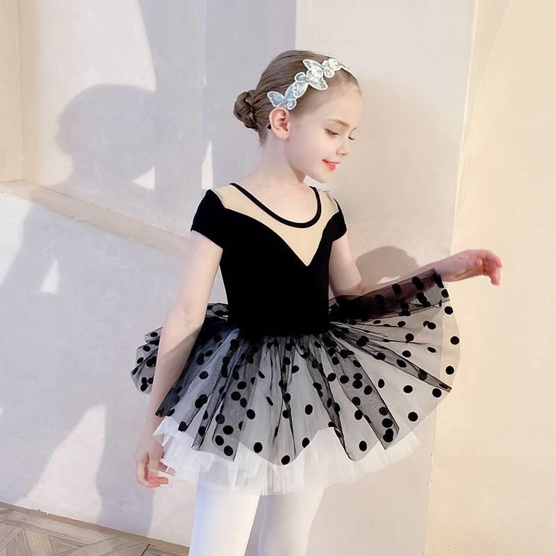 Japanese ZD Girls Dance Summer Short Sleeve Costume for Children's Examination Class Black Ballet Dress
