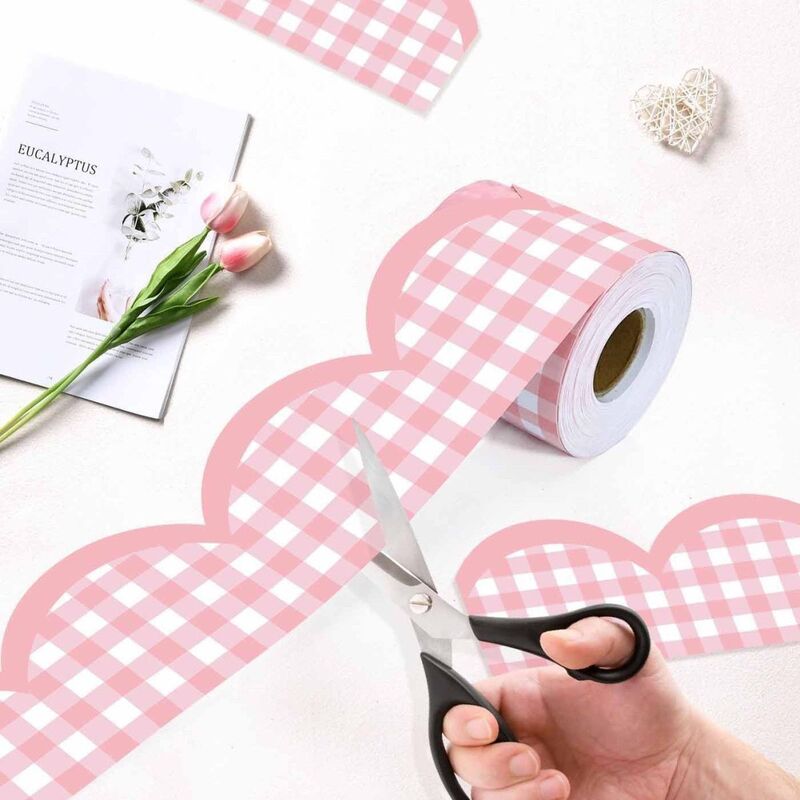 10m / Pink and Blue Checkered Stickers for Blackboard Bottom Border Decoration, DIY Handmade, Free Cutting, Irregular Shape for Walls