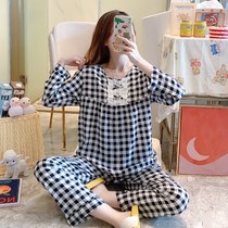  High school student pajamas womens 2021 new spring home clothes summer thin long-sleeved autumn home clothes can be out O