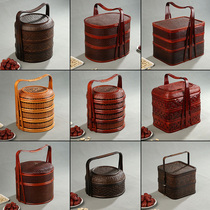 Handmade bamboo basket Retro food box Multi-layer food delivery basket Fruit basket storage basket Bamboo picnic basket Wedding basket props