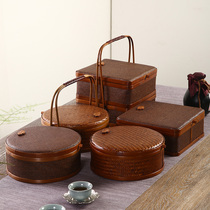 Handmade bamboo food box tea cake box Japanese tea ceremony tea set storage box rattan gift box handle snack basket