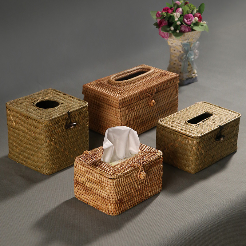 Vietnam Rattan straw tissue box Toilet paper box Creative household napkin box Bamboo storage box Removable toilet paper tube