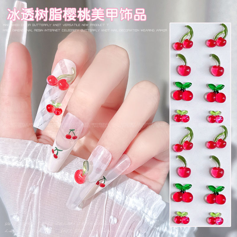 Nail Art Decorations Red Cherry 3D Resin Small Cherry Cartoon Fruit DIY Nail Accessories Rhinestones
