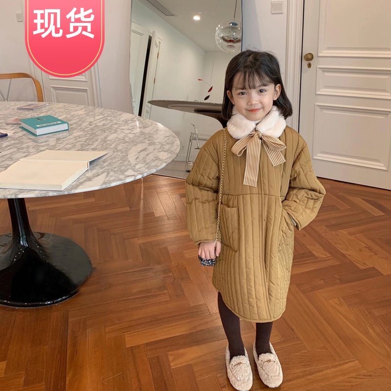 Korean children's clothing girls' 2022 autumn and winter clothing Korean version of the children's cotton coat female baby middle-aged children's cotton coat mid-length cotton jacket