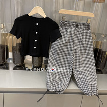 South Korean childrens clothing CUHK Tong 2021 Summer new loose 100 hitch lattice long pants male and female children casual foreign air pants