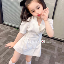 Korean childrens clothing 2021 Summer new girl suit one-piece dress Childrens College College Wind Short Sleeve Princess Dress
