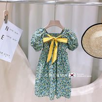 South Korean childrens clothing 2021 Summer style Girls foreign pistachio Butterfly Knots Back Dress Children Bubble Sleevy Sleeveless Dresses