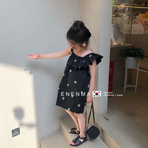 South Korean childrens clothing Girls 2022 Summer new sleeveless dress Children foreign pistachio fashion dew shoulder crumbles princess dress