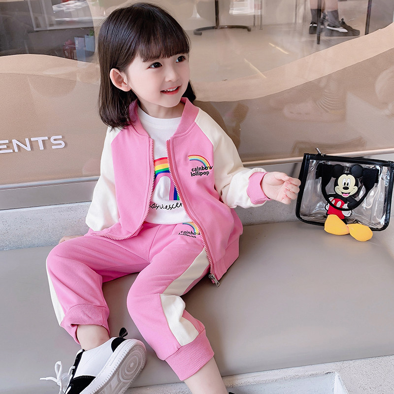 Girl Suit Spring Dress 2022 New Children Trendy Foreign Pie Pure Cotton Casual Baby Spring Autumn Season Sports Two Suits