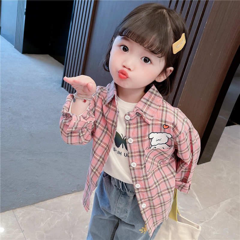 Girl Spring Dress Long Sleeve Shirt Plaid Children Foreign Pie Shirt Han Edition Casual Pure Cotton Baby Spring Autumn Slim Fit Jacket