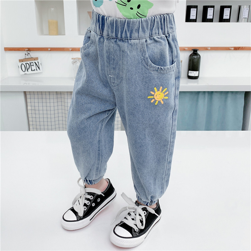 Girls jeans spring and autumn season 2021 new children's western school trousers loose and wild drawstring baby spring pants
