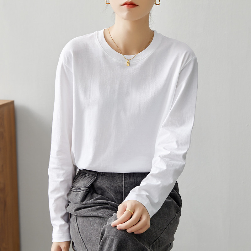 Autumn dress Women 2023 New white slats undershirt lady Inner Lap Blouse Lady Compassionate Pure Cotton Long Sleeve T-shirt Woman-Taobao