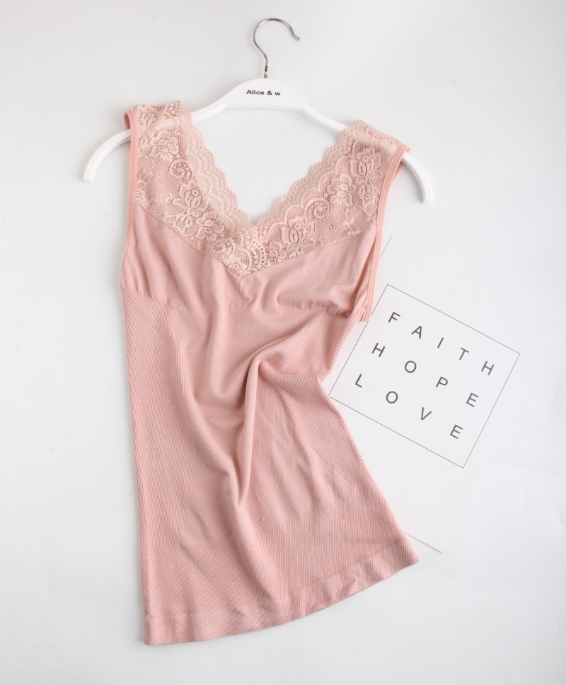 Autumn and winter new outlet Japan double face wearing no-mark plastic body vest with lace V collar female plastic body warm blouse