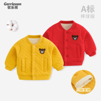 Boys coat spring and autumn baby big red foreign style autumn and winter baby warm baseball uniform children thickened winter clothes tide