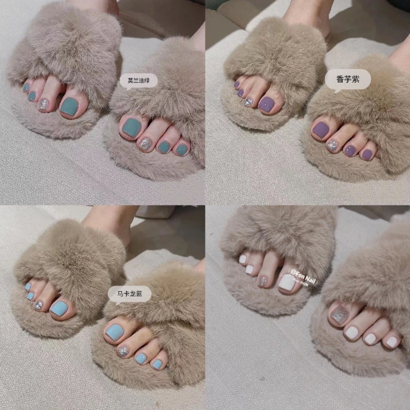 Macaron-Colored Glitter Toenail Press-On Nail Art Patches Handmade Phototherapy Fake Nails Finished Product Fresh and Waterproof