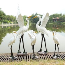 Outdoor courtyard School Park forest landscape rockery bird Crane glass steel simulation egret sculpture floor ornaments