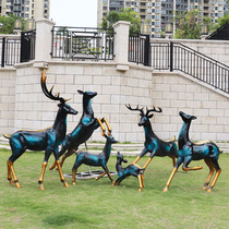 Outdoor simulation animal abstract imitation copper deer sculpture mall glass fiber reinforced plastic sika deer garden landscape decoration ornaments