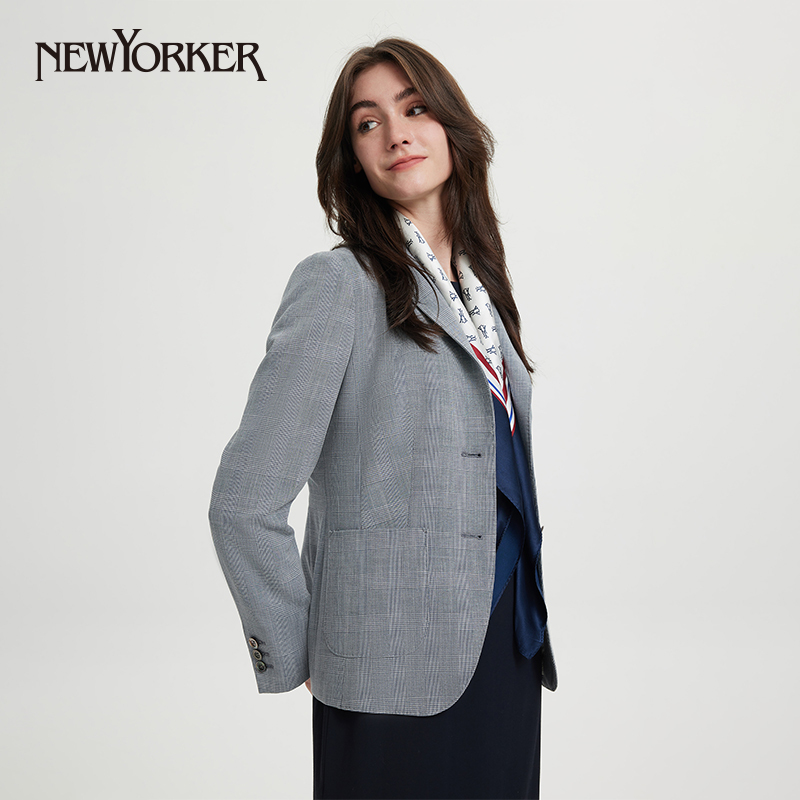 New York Japanese-Style Gold and Silver Plaid Blazer for Women, Versatile Casual Wear for Spring and Autumn