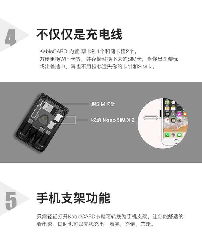 KableCARD gói đa chức năng tồn tại đô thị thẻ dòng dữ liệu kết hợp các công cụ kỹ thuật số thẻ sạc không dây - Lưu trữ cho sản phẩm kỹ thuật số hộp đựng tai nghe bluetooth