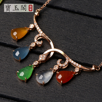 Ice colorful jade water drop necklace choker rose gold Womens 18K gold diamond natural jade pendant
