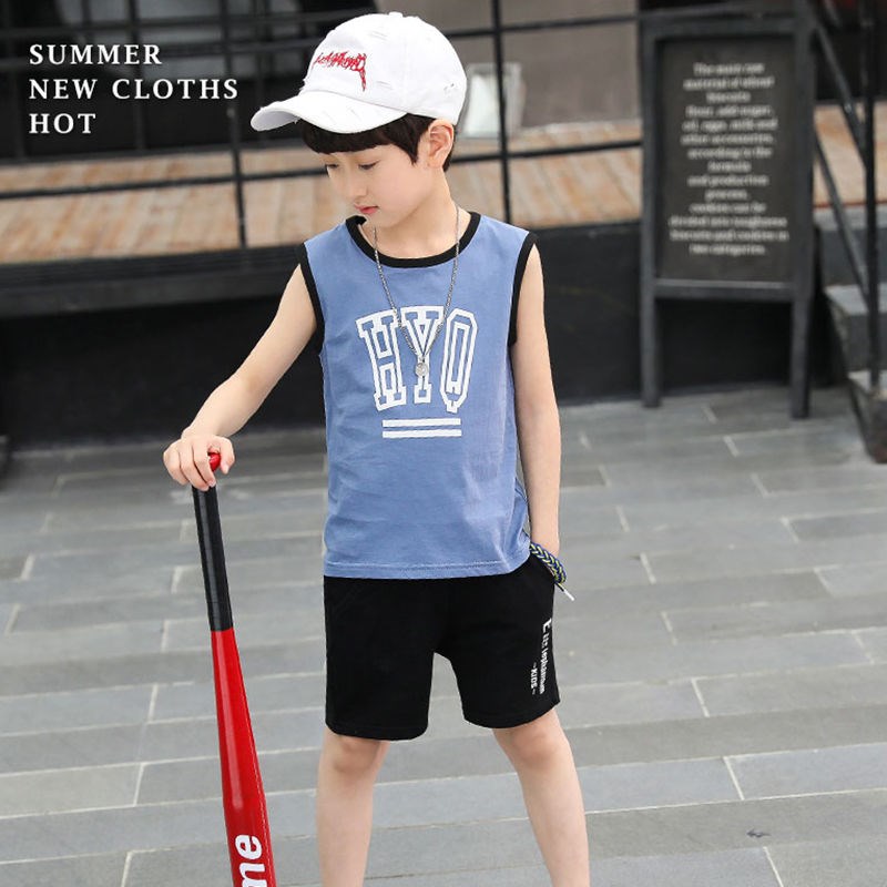 .. Childrens Summer Outfit 2019 Summer New trẻ em ngắn tay áo hai mảnh tay áo không tay nhìn vest.