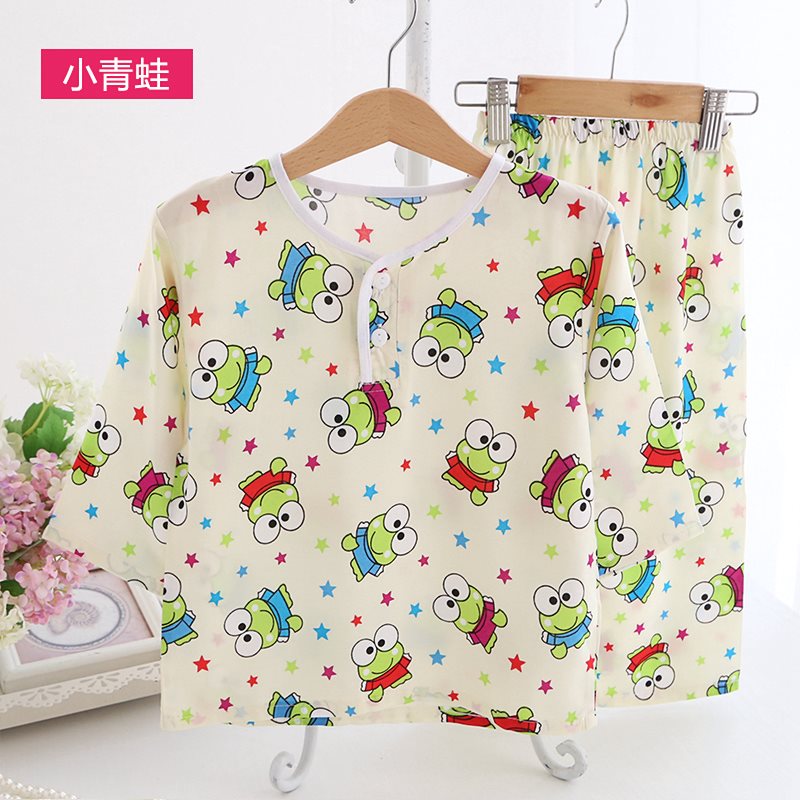 . Girls đồ ngủ mùa hè lụa mỏng 1-3 tuổi con em bé mặc 2 Hàn Quốc phiên bản của bé ngắn tay phù hợp với băng mùa hè.