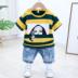 . Childrens ăn mặc trẻ em lớn vừa đặt hai mảnh boy set mùa hè ngắn tay áo thun quần denim năm điểm Hàn Quốc phiên bản của sóng 2019 mới. 