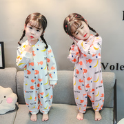 . Childrens jumpsuitspring mùa xuân và mùa thu bé dài tay áo túi thoải mái ngủ cô gái mùa xuân leo lên con nhà mỏng.