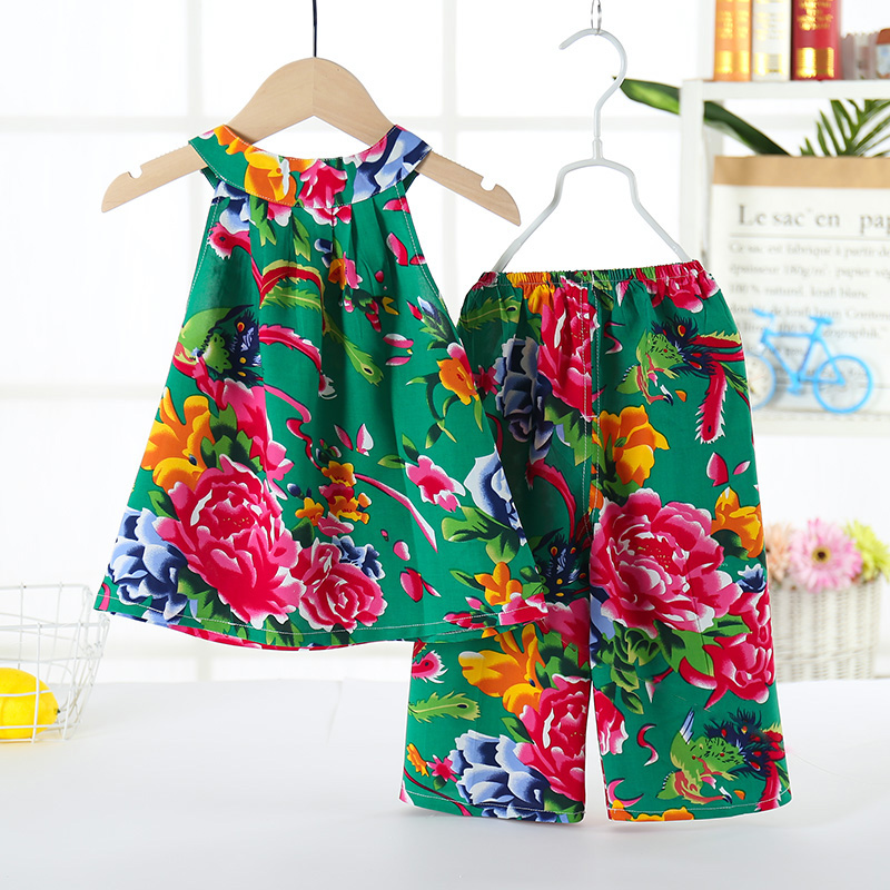 . Childrens bông lụa pajama set mùa hè mỏng điều hòa không khí quần áo nhỏ và trẻ chàng trai cô gái với nhà ngắn tay.