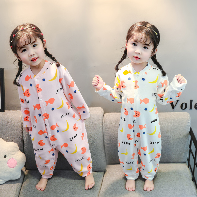 . Childrens jumpsuitspring mùa xuân và mùa thu bé dài tay áo túi thoải mái ngủ cô gái mùa xuân leo lên con nhà mỏng.