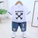 . Childrens ăn mặc trẻ em lớn vừa đặt hai mảnh boy set mùa hè ngắn tay áo thun quần denim năm điểm Hàn Quốc phiên bản của sóng 2019 mới.