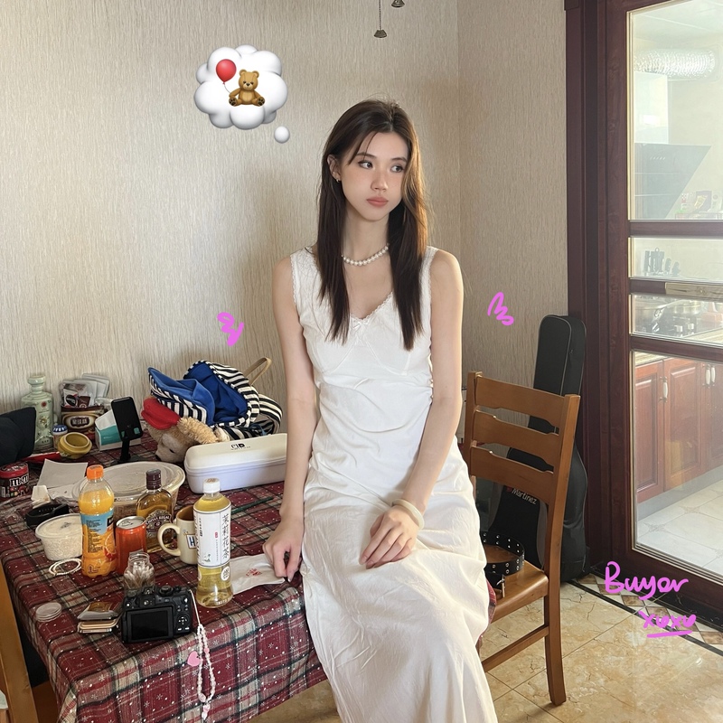 Brandy Melville Official Website Genuine Domestic Dress Long Dress First Love Dress Bm White Spaghetti Strap Dress