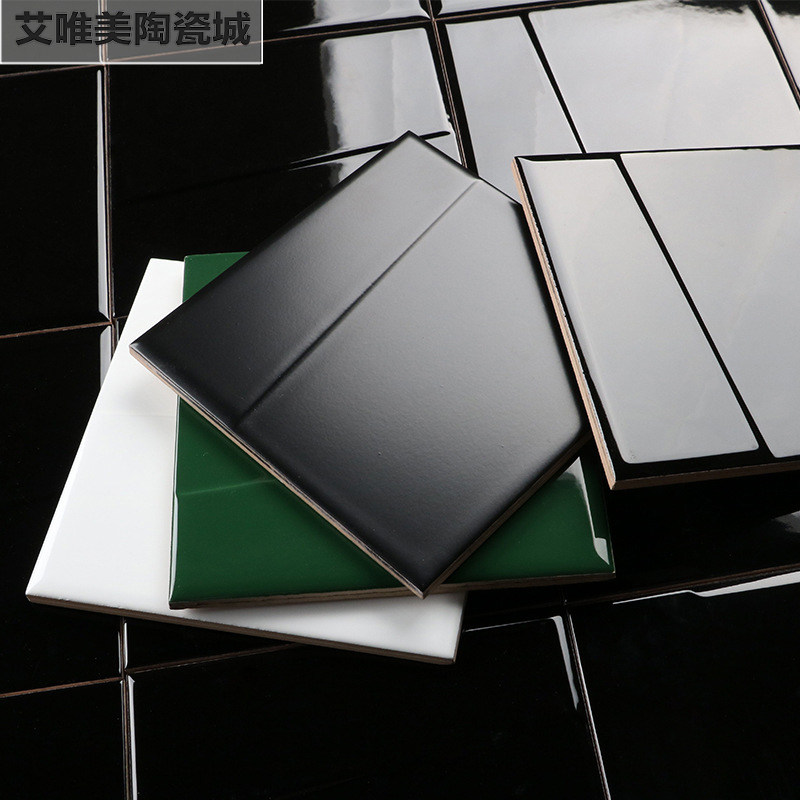 Powder room tile bread brick 150x150 small white brick checkered concave and convex surface black and white wall brick 15X15 small ceramic tile