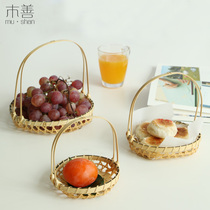 Wood Shan bamboo basket hanging basket hollow tea basket pastry basket dry fruit basket fruit plate small handmade dried fruit plate