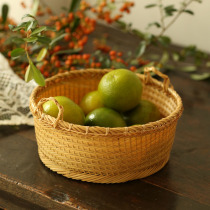 Bamboo Fruit Pan Fruit Basket Small Bamboo Chicked Round Dustpan Small Bamboo Chicked Snack Dry Fruit Dish Snack Basket Small Bamboo Basket Tea Spot Tray