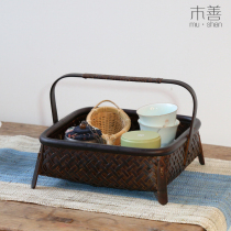 Bamboo basket weaving storage basket to do old tea ceremony creative fruit basket retro dried fruit tea order plate