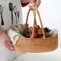 Rattan basket rattan basket storage blue snack basket fruit basket rattan basket picking blue picnic basket