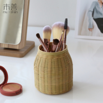 Mu Shan bamboo woven small ornaments small bamboo basket dried fruit blue mini snack basket Makeup brush small tube creative dried fruit basket