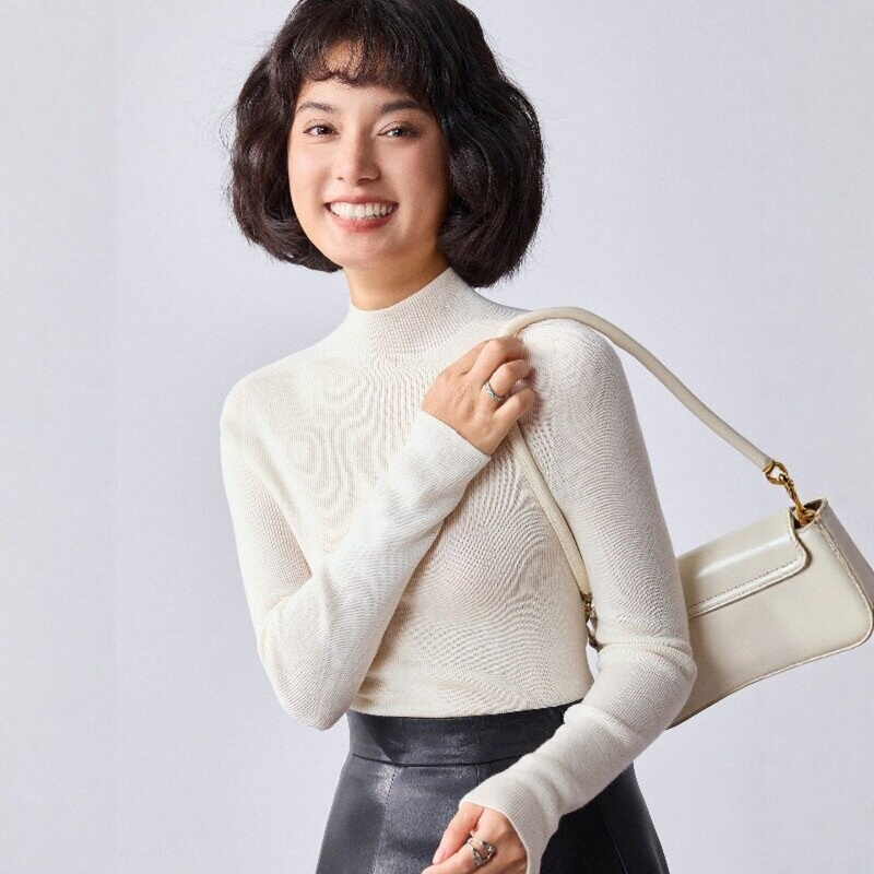 New Fine-Spun 100% Pure Wool Sweater for Women, Half-Turtleneck Seamless Knit Base Sweater, Slim Fit, Long-Sleeved, Thin Style for Layering New Fine-Spun 100% Pure Wool Sweater for Women, Half-Turtleneck Seamless Knit Base Sweater, Slim Fit, Long-Sleeved, Thin Style for Layering