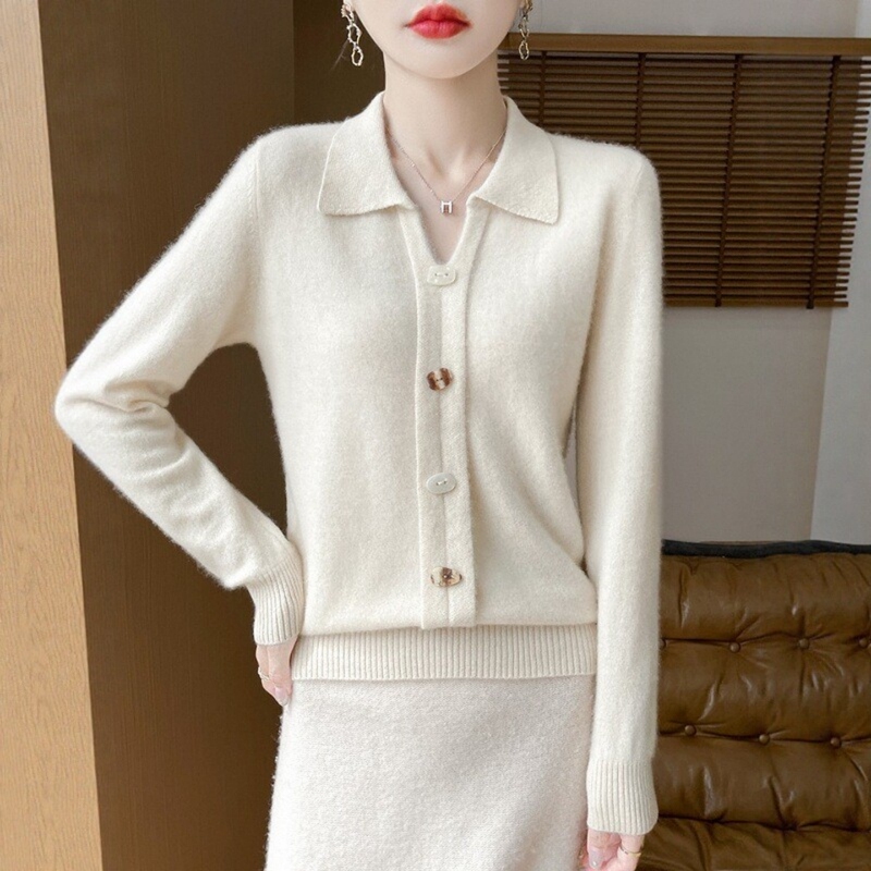 2026 Autumn and Winter New Style 100% Pure Wool Sweater for Women, Polo Collar Knitted Base Sweater, Loose Fit Cashmere Sweater