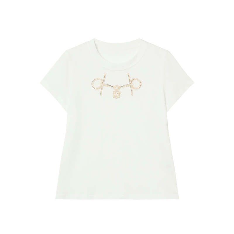 【Poisonous Poetry Selection】Bow-Tie Style White Round-Neck Short-Sleeve T-Shirt Mcm62Sy1621