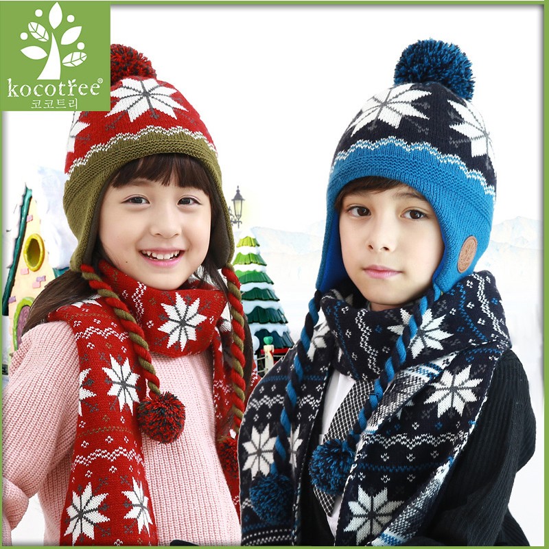 KK Tree Children Hat Scarves Gloves Two-piece Style Suit Three Sets Autumn Winter Boy Girl Baby Warm and suede