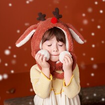 KK Tree Children Hat Scarves integrated Autumn Winter Male Girls cute New Years ear hat Baby elk Christmas hat