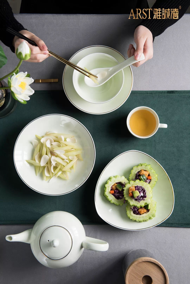 Ya cheng DE qinghe lake ladult tall foot cup noodles bowl of soup bowl square plate disc plate creative ceramic tableware tableware cuisine