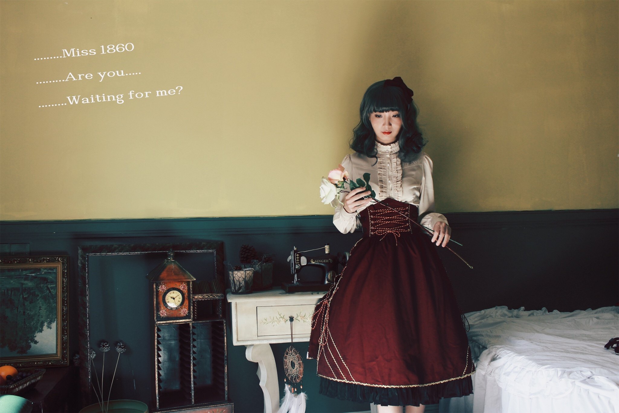 Стильные костюмы 【展示】miss1860 开襟sk 钢骨束腰 优雅复古lolita 白英工作室