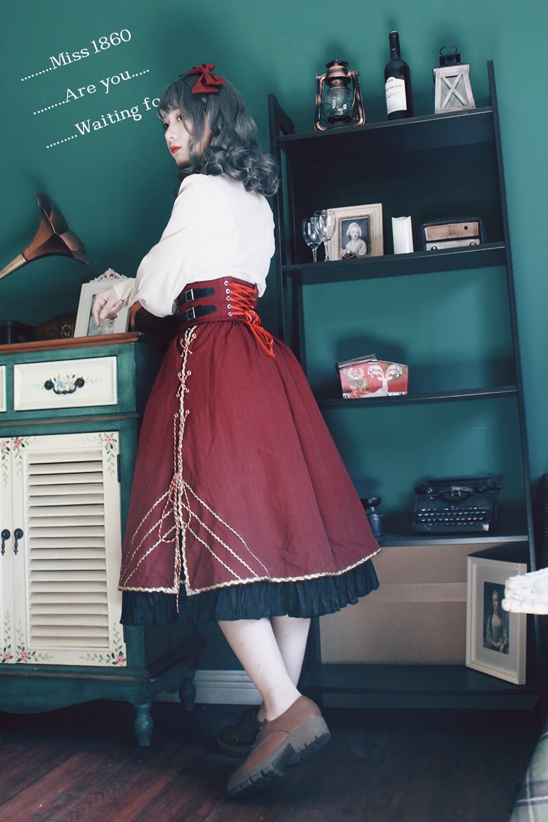 Стильные костюмы 【展示】miss1860 开襟sk 钢骨束腰 优雅复古lolita 白英工作室