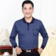 Mùa xuân và mùa thu cotton nguyên chất của người đàn ông trung niên mặc áo thun dài tay bằng băng lụa mỏng hàng đầu tuổi trung niên và áo sơ mi cổ áo cotton - Áo phông dài