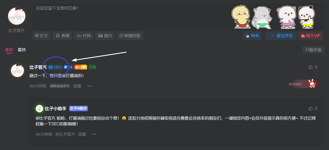 子比主题美化 – 用户中心/用户主页/评论区增加显示UID-比子网 - 子比综合美化资源社区
