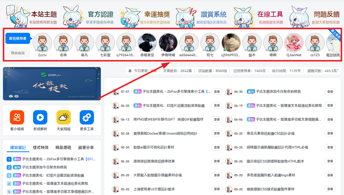子比主题 – 展示注册用户+会员用户模块小工具-比子网 - 子比综合美化资源社区